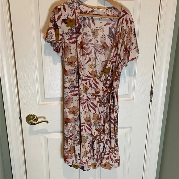 Lovestitch Floral Wrap Mini Dress in Pink and Yellow - Picture 1 of 3